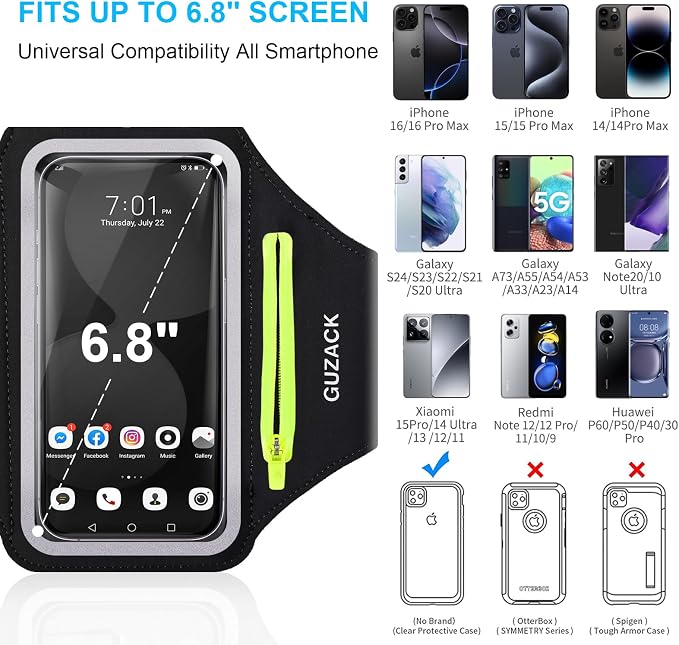 GUZACK Running Armband for iPhone 17 16 15 14 13 Pro Max, Galaxy S25 S24 S23 S22 - Image 2