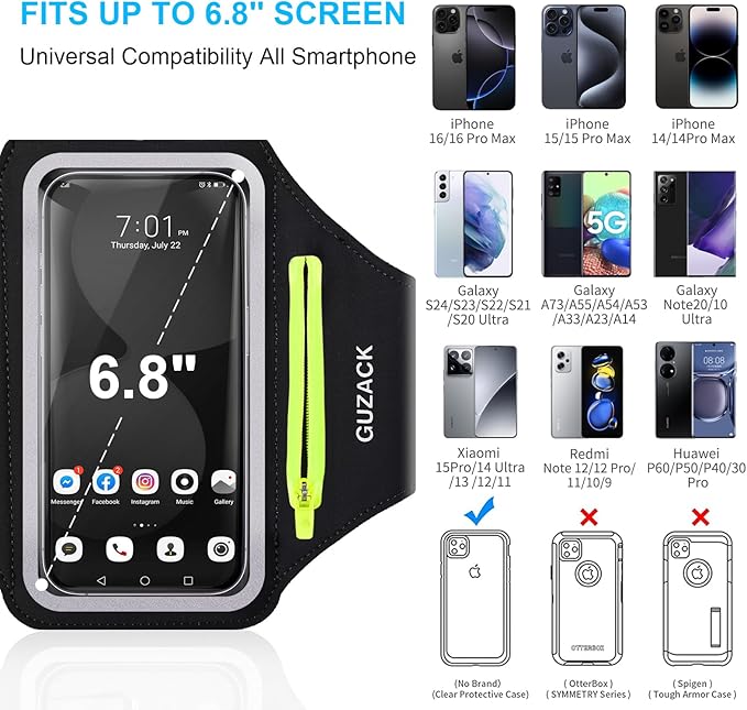 GUZACK Running Armband for iPhone 17 16 15 14 13 Pro Max, Galaxy S25 S24 S23 S22 - Image 3