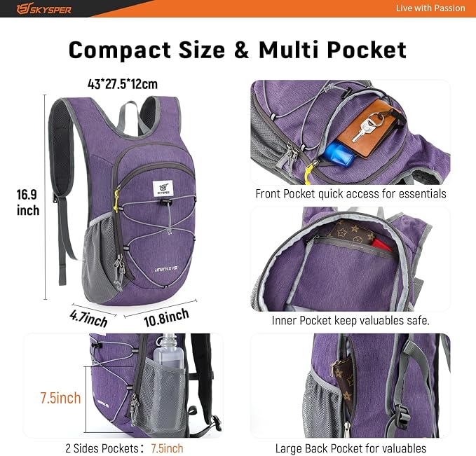 SKYSPER 15L/20L Foldable Hiking Backpack Lightweight Packable Travel Daypack - Image 3