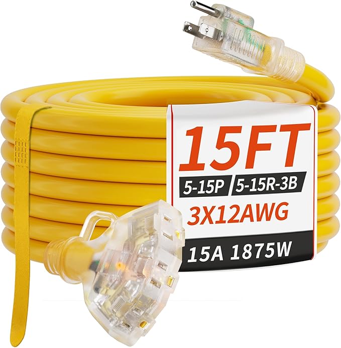 PlugSaf 15 FT 12/3 Gauge Outdoor Extension Cord by PlugSaf