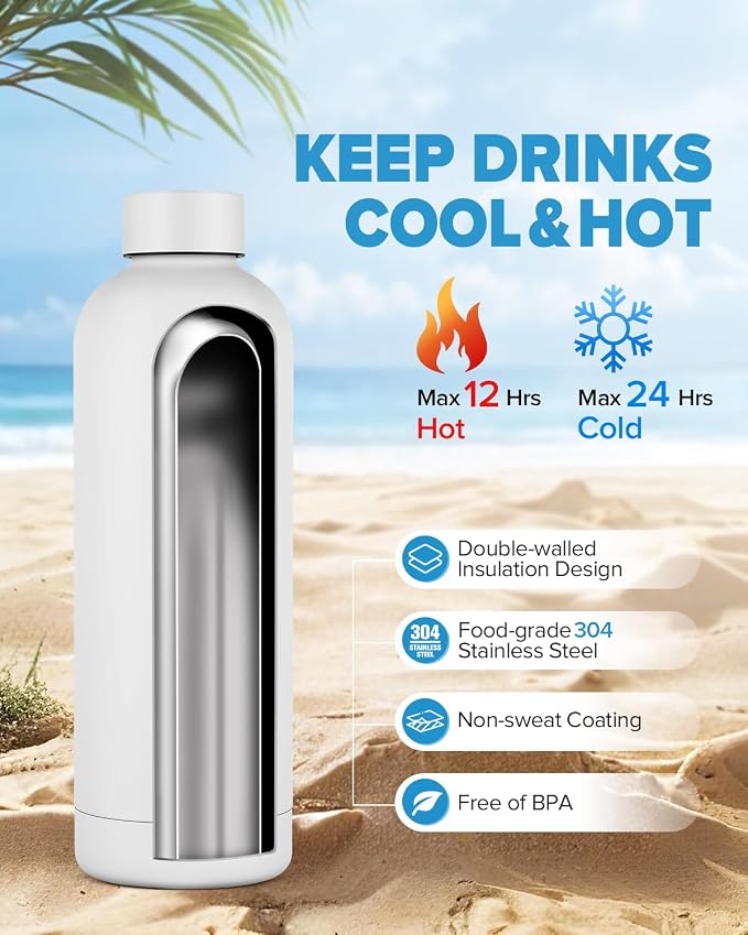 Insulated Water Bottle with Lid, 25 oz Reusable Leak-Proof Metal Stainless - Image 2