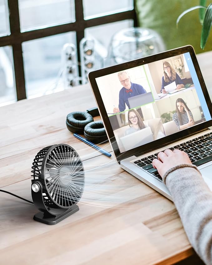 TriPole Small Desk Fan USB Powered Portable Fan 3 Speeds Strong Airflow Mini - Image 7