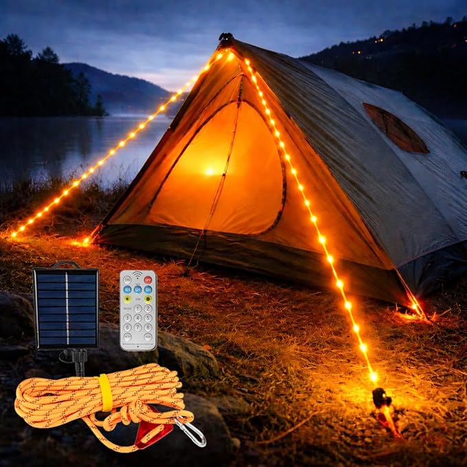 Solar Luminous Paracord Rope, 23ft Solar-Powered Orange Glow Rope by FestiveLiving