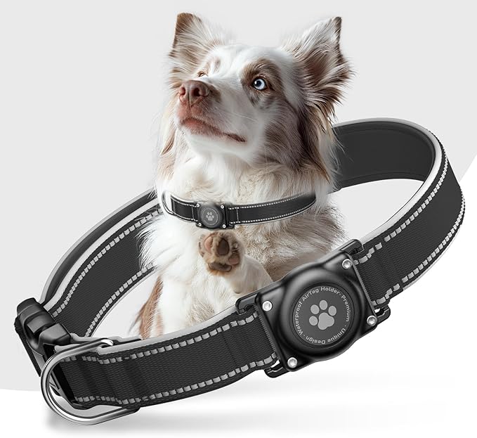AirTag Dog Collar, IP68 Waterproof Air Tag Dog Collar Holder, Reflective by FURRIGO