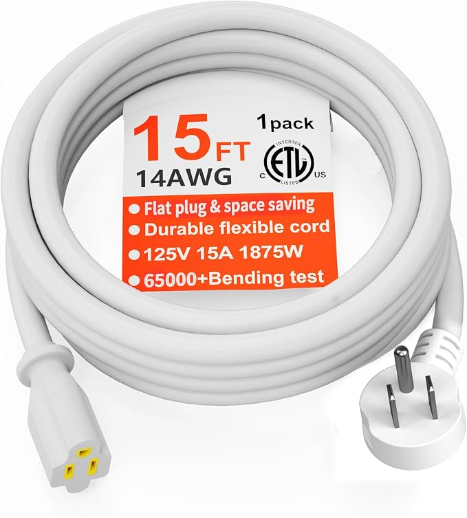 HUANCHAIN 14 Gauge 15 FT Flat Plug Extension Cord White Indoor Outdoor by huanchain