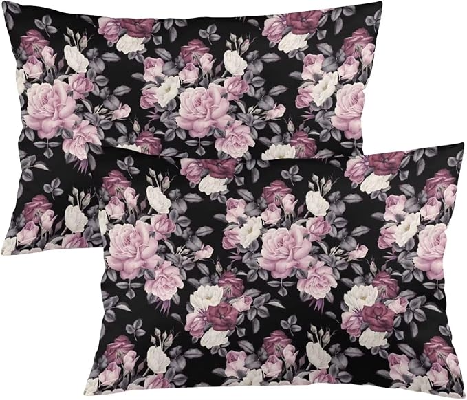 Vintage Floral Throw Pillow Covers Set of 2 Queen Size Pink Rose Peony Flower by Unknown