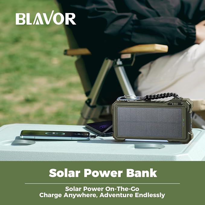 BLAVOR Solar Power Bank 20000mAh Built-in Cables, Wireless Charger - Image 7