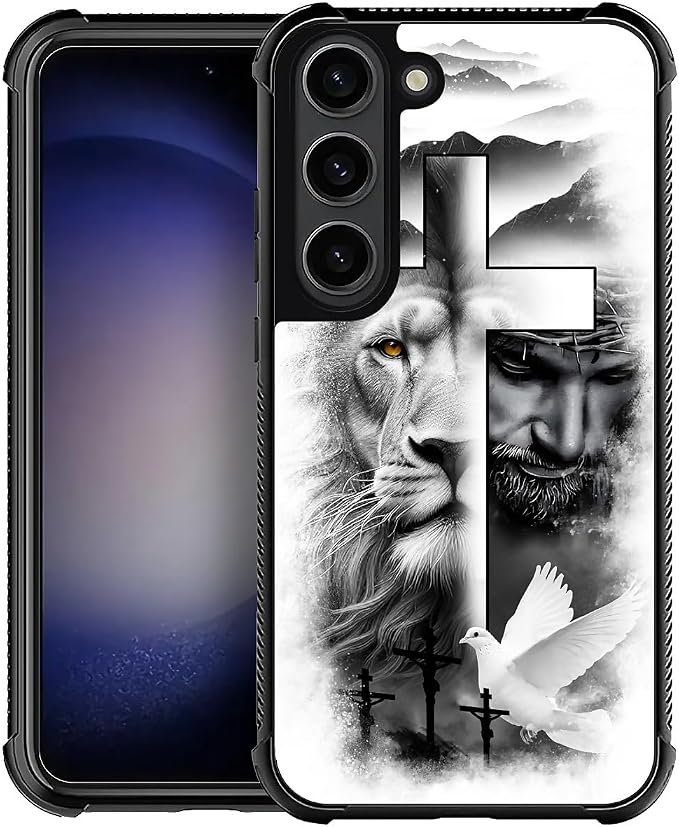 for Samsung Galaxy S23 Case, Lion Cross Jesus Christ Dove Pattern Graphic by FKBRCL4U