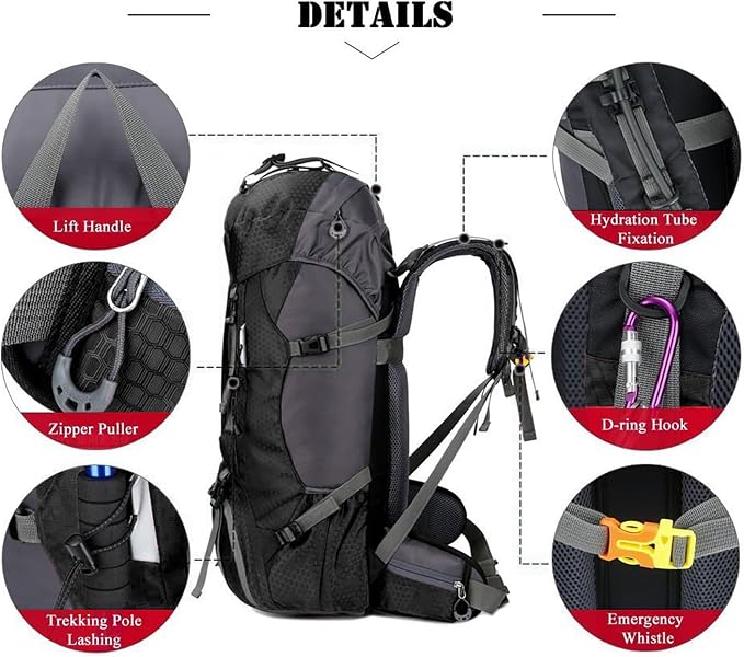 Bseash 60L Waterproof Hiking Camping Backpack - Image 3