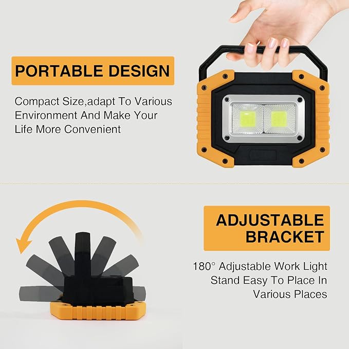Tekstap LED Work Light Rechargeable, 30W 2000LM Portable Waterproof - Image 3