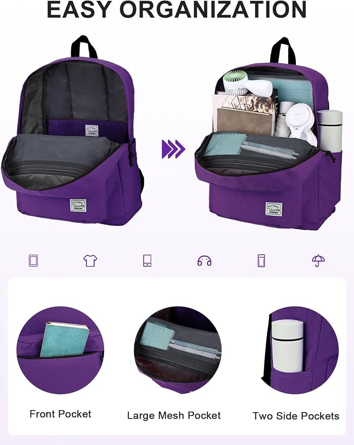 VASCHY Lightweight Backpack for School, Classic Basic Water Resistant Casual - Image 3