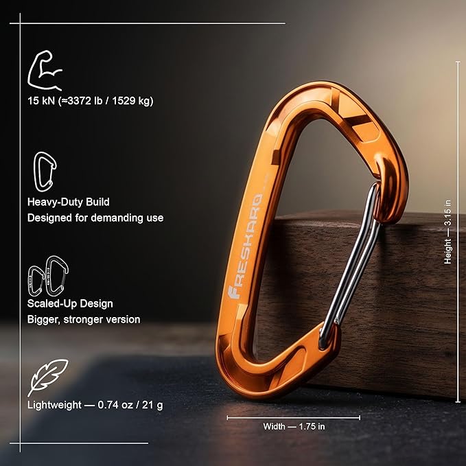 FresKaro 15kN-3372lbs Heavy Duty Wiregate Carabiners, Reliable Time-Tested - Image 2