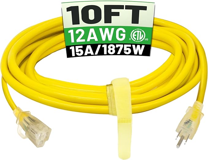 POWGRN 10 ft 12/3 Outdoor Extension Cord Waterproof Heavy Duty by POWGRN