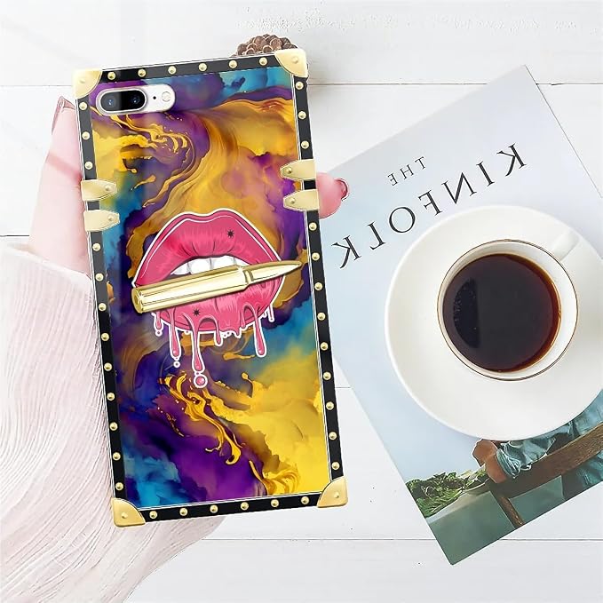 Compatible with iPhone 8 Plus 7 Plus Case, Cool Corlorful Lip Marble Luxury - Image 7