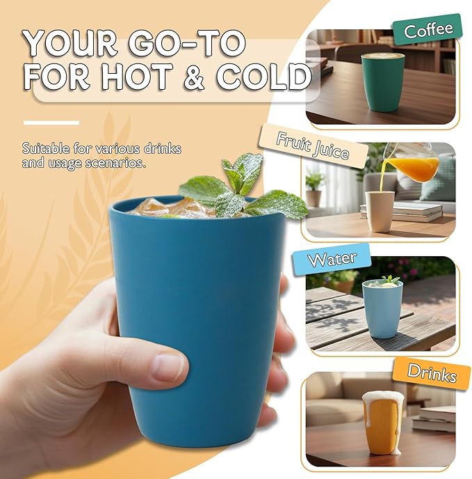 Wrova Wheat Straw Cups 6 PCS Good Alternative to Plastic Reusable Cups 12 oz - Image 4