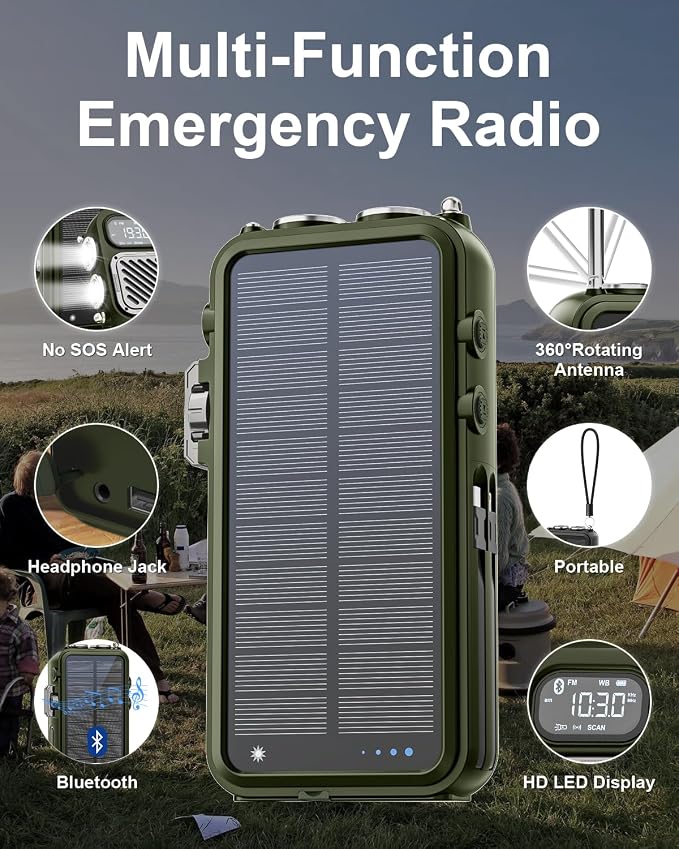 Emergency Radio&22000mAh Solar Power Bank, FM NOAA Weather Radio, Portable Hand - Image 9