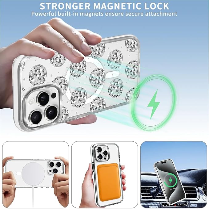 Case for iPhone 15 Pro Max, Disco Ball Grayish White Phone Case Design，for - Image 3