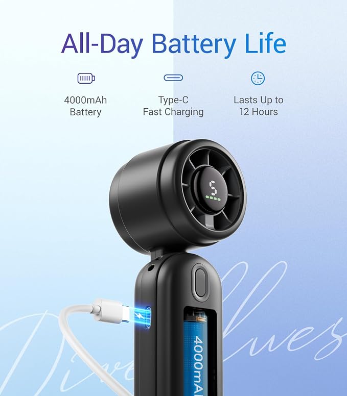 Diveblues Handheld Fan, 30ft/s Mini Portable Turbo Fan, 4000mAh Personal Fan - Image 4