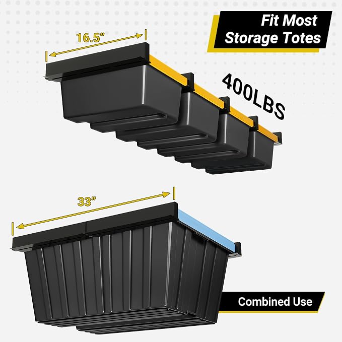 Overhead Garage Storage Rack 4-Bin, Heavy Duty Ceiling Racks w/ 400 LBS Load - Image 3