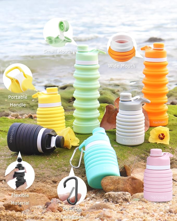 Nefeeko Collapsible Water Bottle, 26oz Silicone Foldable Water Bottles - Image 5