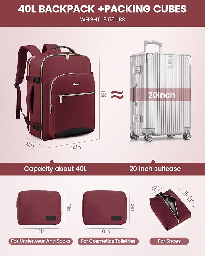 LOVEVOOK Travel Backpack for Women & Men 40L, Airline Approved Carry On - Image 5