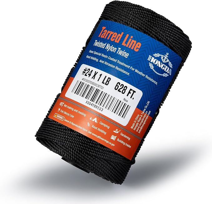HONGDA Tarred Bank Line Twine, 628 Feet Nylon Twine #24 Bank Line-Black Nylon - Image 4