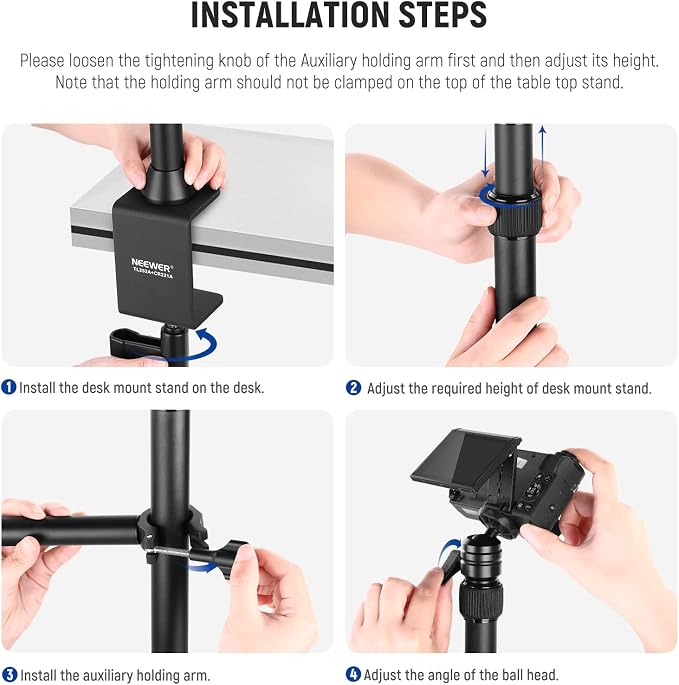 NEEWER Camera Desk Mount with Overhead C Amera Mounting Arm and 1/4" Ball Head - Image 5