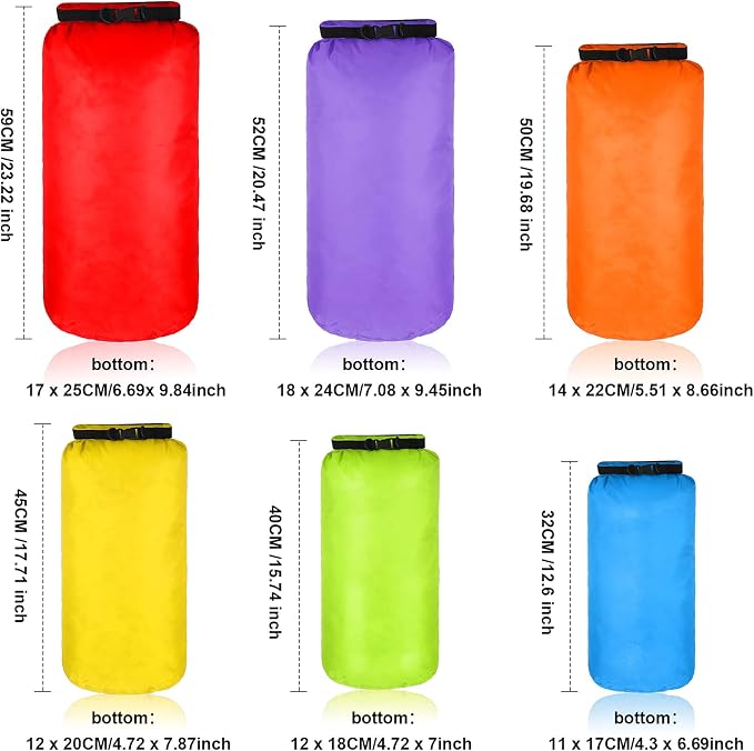 Shappy 6 Pcs Waterproof Dry Bag Set Ultralight Stuff Sack 20/15/10/8/5/3L - Image 2