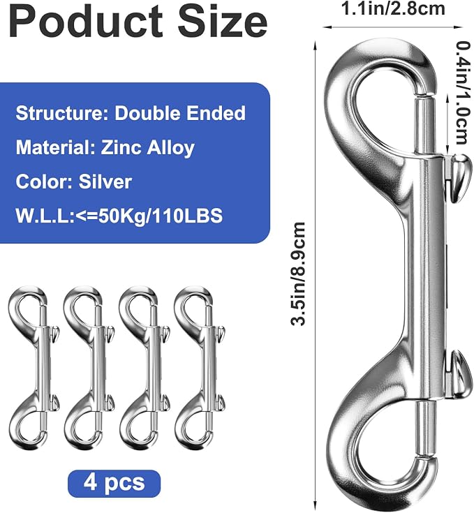 4 PCS Snap Hooks, 3.5 Inch Double Ended Snap Hooks Multipurpose Carabiners - Image 3