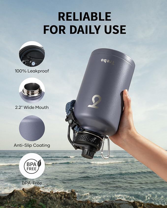 Trebo Water Bottle 64oz with Paracord Handle, Half Gallon Large Vacuum Triple - Image 5