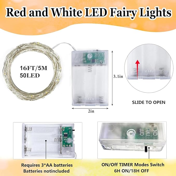 4-Pack Red and White Fairy Lights Battery Operated - Image 6