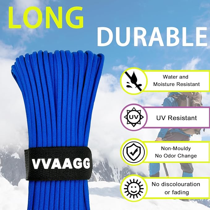 VVAAGG 1000 Blue Paracord Rope 100FT, 4mm Parachute Cord Utility 12 Strand - Image 4