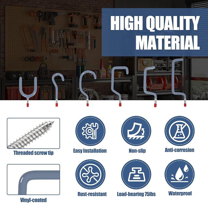 Garage Hooks Heavy Duty, Wall Mounted Steel Tool Hangers - Image 3