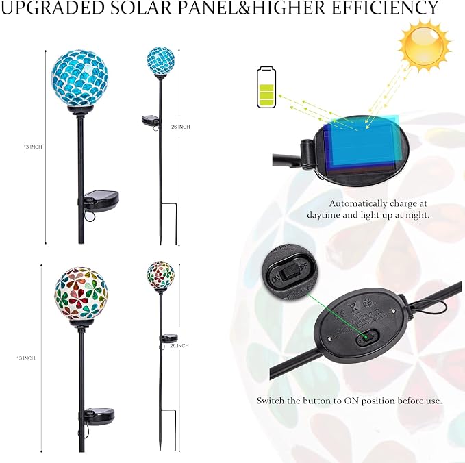 VCUTEKA Solar Garden Lights, Mosaic Solar Light Outdoor Waterproof LED Pathway - Image 4