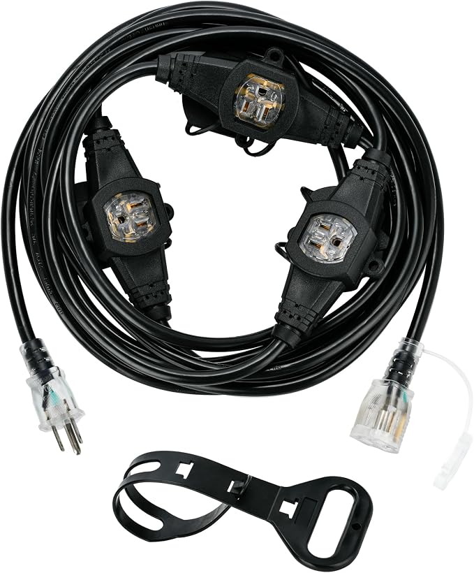 20FT 16 Gauge Multi-Outlet Outdoor Extension Cord, 4 Evenly Spaced Weatherproof by lalarodia
