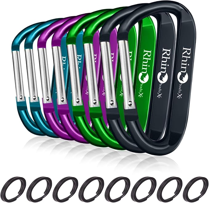 Rhino Produxs 8PCS of Lightweight Duty Snap Carabiner Clips, D Ring Shape by Rhino+Produxs