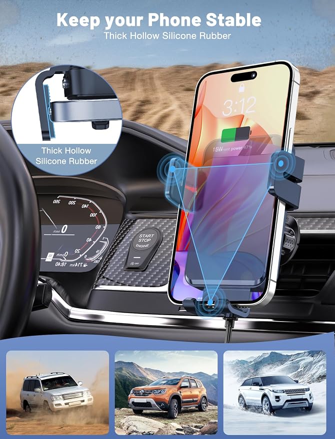 Wireless Car Charger, MOKPR Auto-Clamping Car Mount 15W/10W/7.5W Fast Charging - Image 6