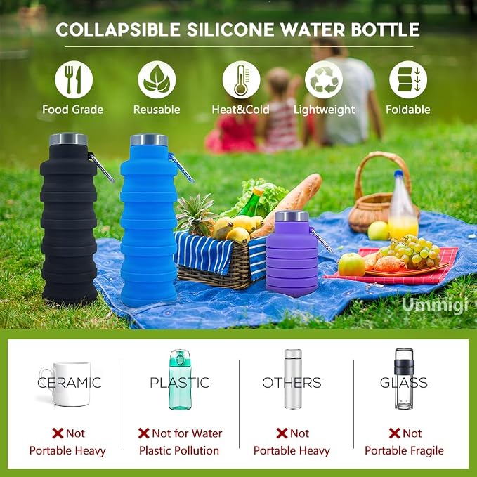 Collapsible Water Bottles，17oz Large capacity Silicone Water Bottle - Image 3