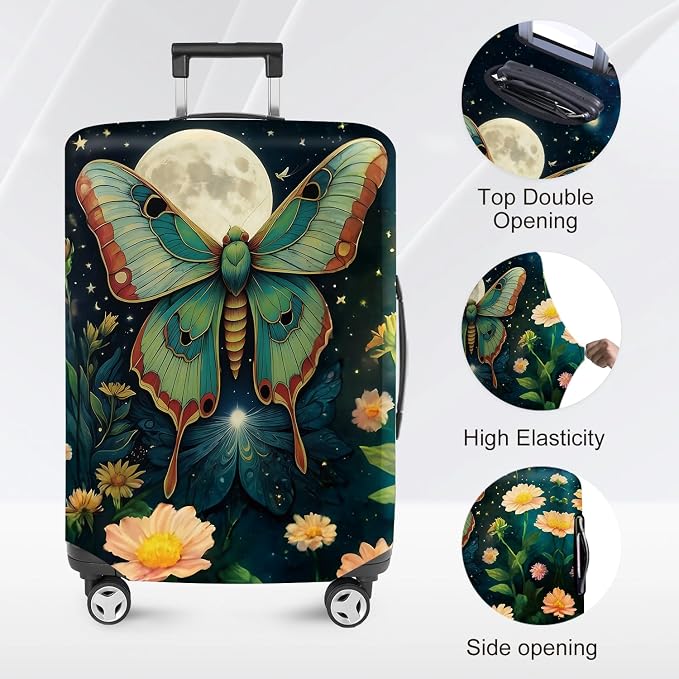 Moonlit Butterfly Flower MothTravel Luggage Cover -Stretchable Airplane - Image 2