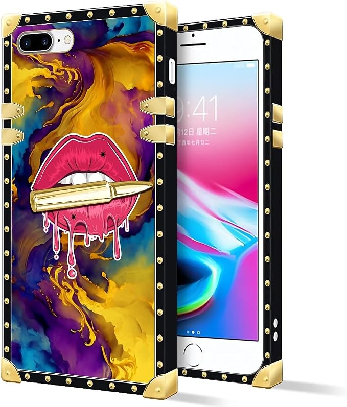 Compatible with iPhone 8 7 SE Case, Cool Corlorful Lip Marble Luxury Golden by Unknown