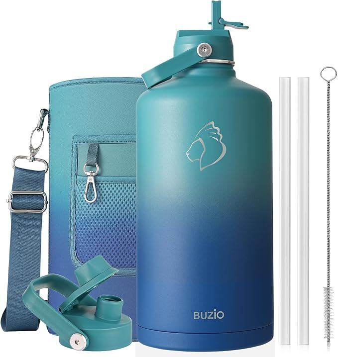 BUZIO 1 Gallon Water Jug with Straw Lid, 128oz Water Bottle Stainless Steel by BUZIO