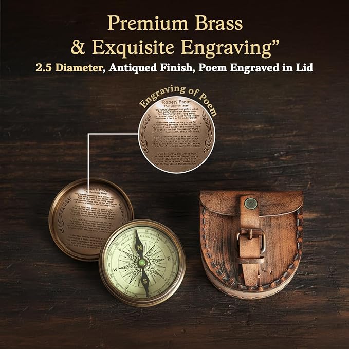 Wind & Weather Antiqued Brass Poem Compass - Image 4