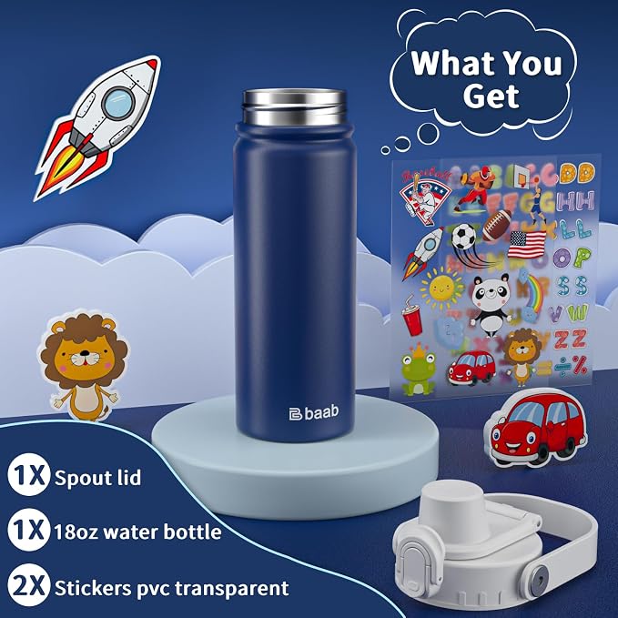 baab 18oz Kids Water Bottle, Insulated Kids Water Bottle - Image 7