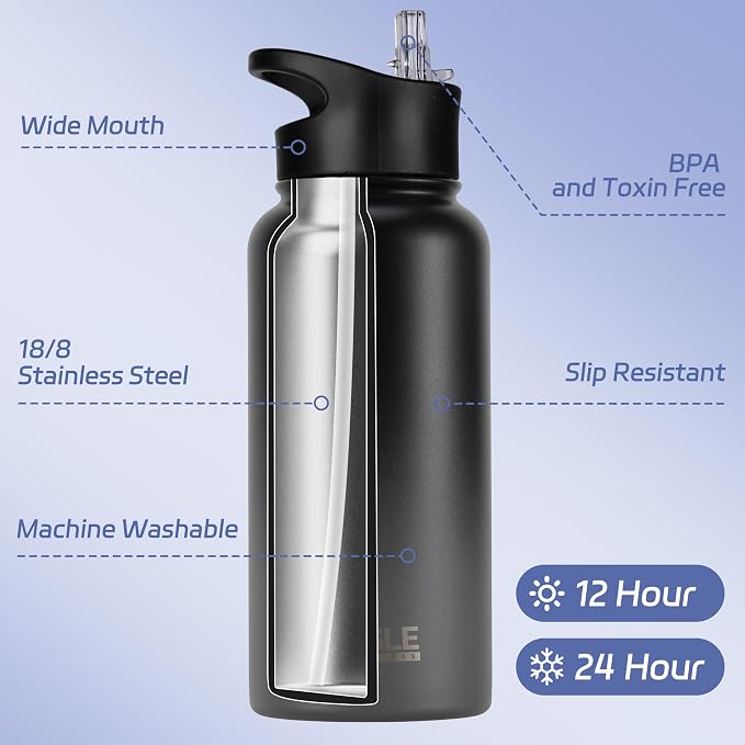 HASLE OUTFITTERS 32oz Stainless Steel Water Bottle, Vacuum Insulated Double - Image 2