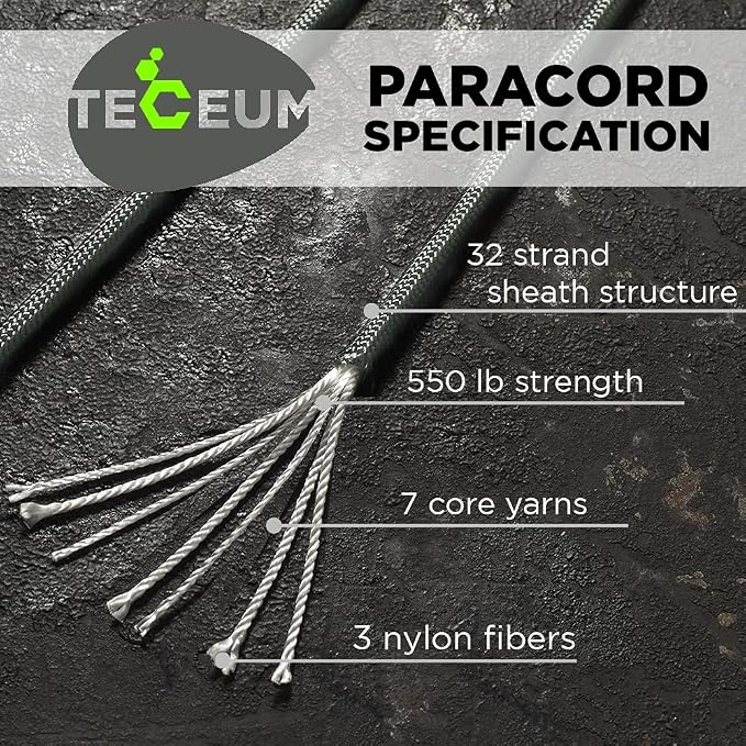 TECEUM 5/32" Paracord Rope 1000 – 1000ft / 200ft / 100ft / 50ft – Tactical - Image 2