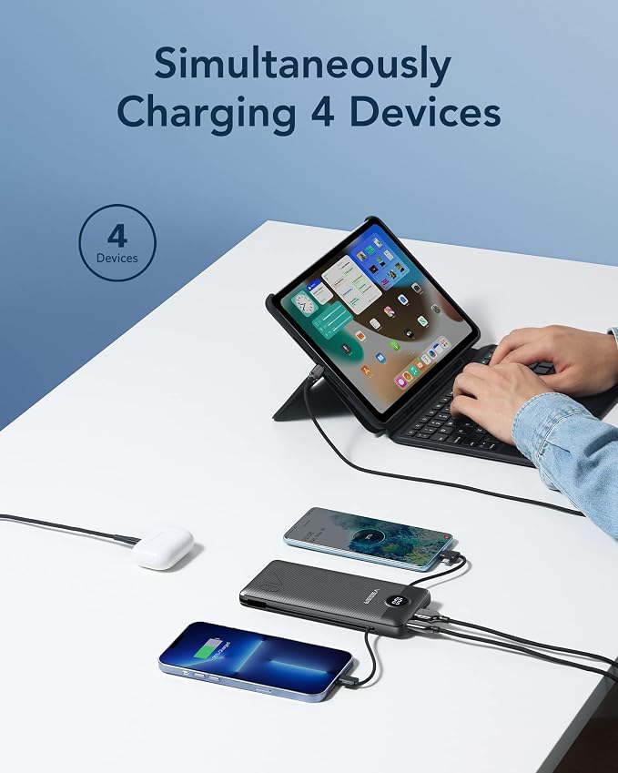 VEGER Portable Charger with Built-in AC Plug and Cables, All in One 10000mAh - Image 4