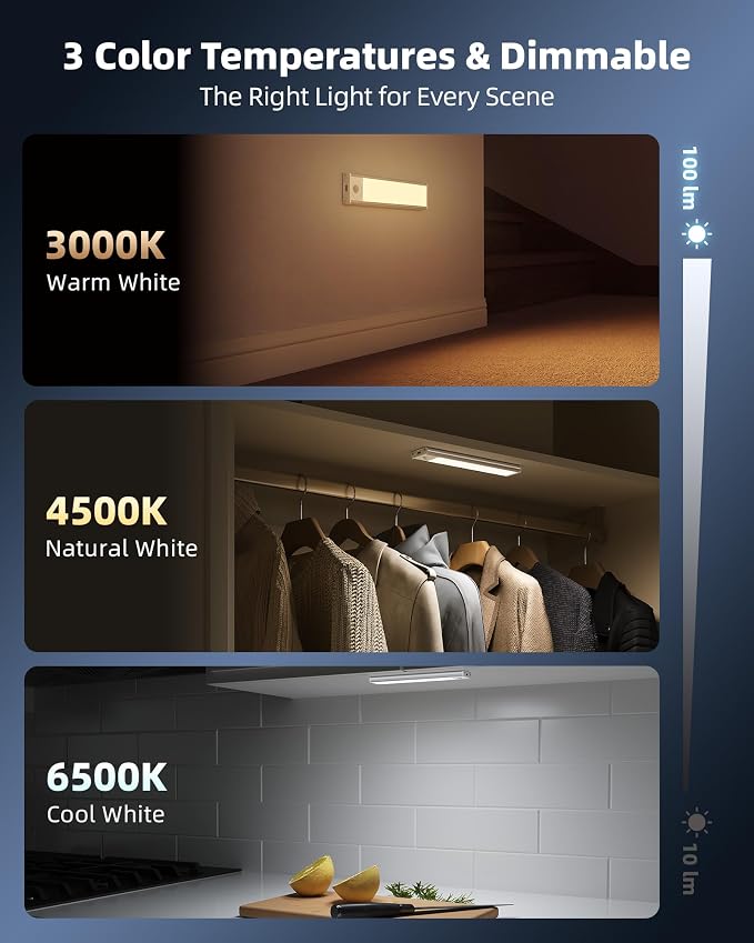 6-Pack Under Cabinet Lighting Wireless, 1800mAh Rechargeable Motion Sensor - Image 3