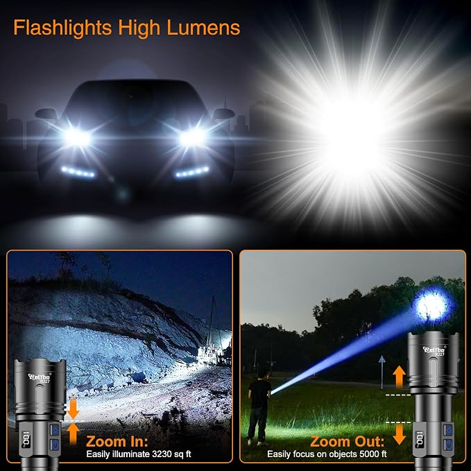 Relybo Rechargeable Flashlights High Lumens, LED Flashlight 100000 Lumens - Image 3