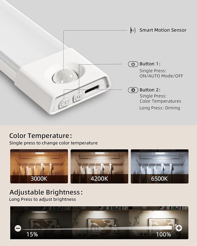 EZVALO 6-Pack Under Cabinet Lighting, Wireless Closet Lights, 50 LED - Image 3