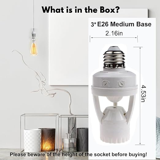 LPHUMEX 3pcs Motion Sensor Light Sockets, E26/E27 Screw in Motion Sensor Sockets - Image 2